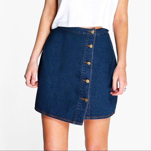 Boohoo Button Down Denim Wrap Skirt - Picture 5 of 5